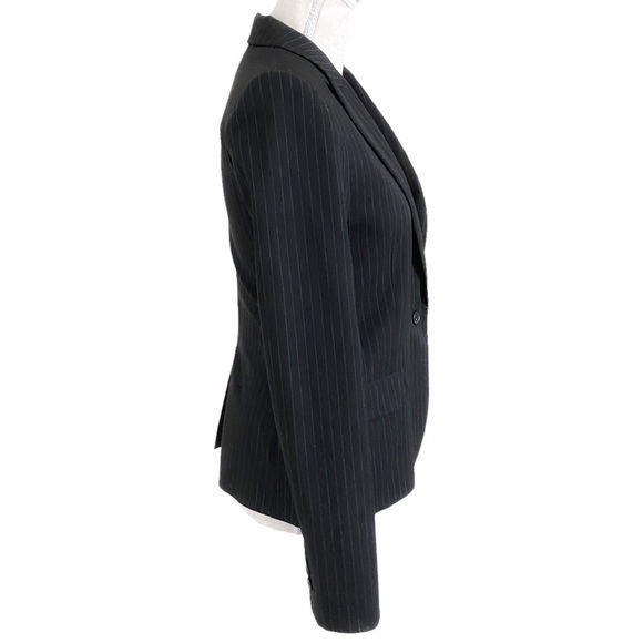 DENIM & SUPPLY RALPH LAUREN WOMEN BLACK WHITE PINSTRIPE PEAK LAPEL BLAZER - S - Picture 2 of 9